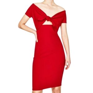 Zara red cutout knot midi bodycon dress size small
